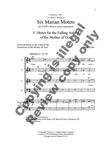 Six Marian Motets: 5. Motet for the Falling Asleep of the Mother of God
