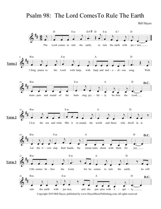 Psalm 98: The Lord Comes To Rule The Earth - leadsheet