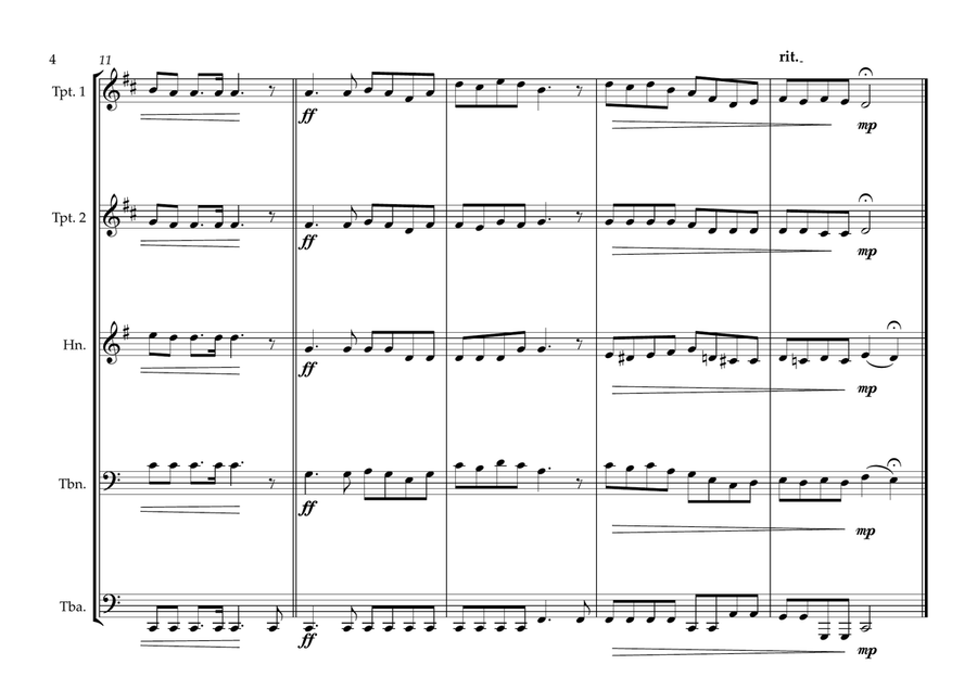 Pitcairn National Song (Come ye Blessed-Pitcairn Anthem-The Royal Telephone) for Brass Quintet Brass Quintet scores gallery preview page 4
