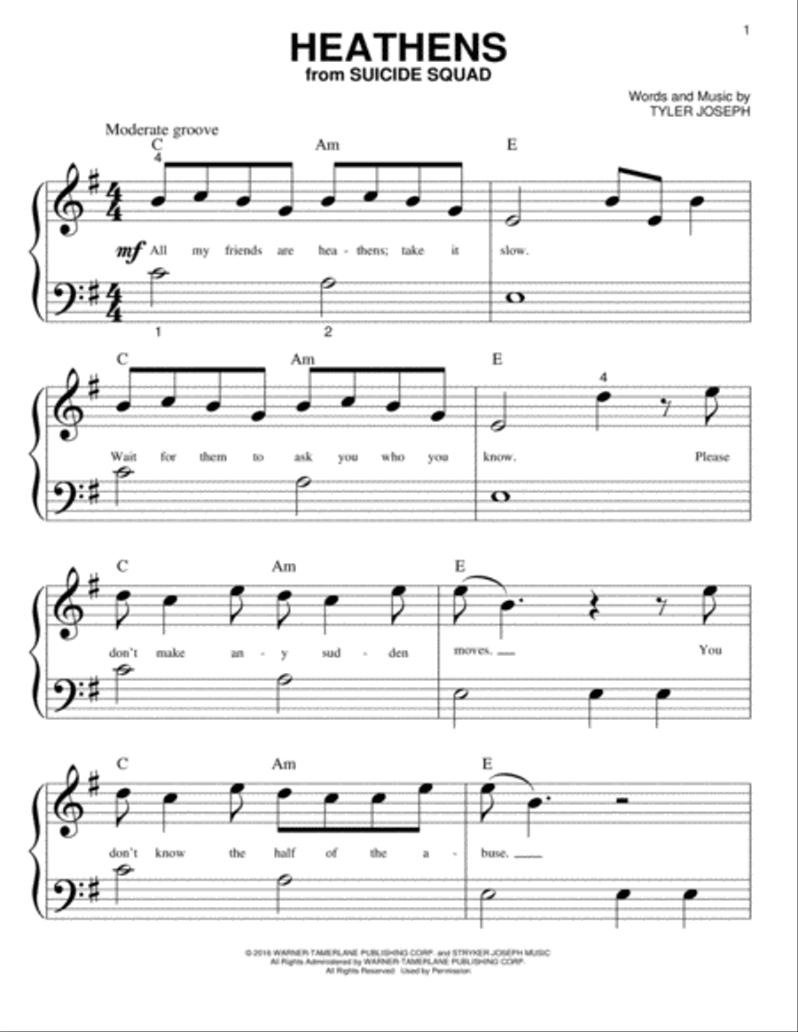 Heathens Easy Piano scores gallery preview page 1