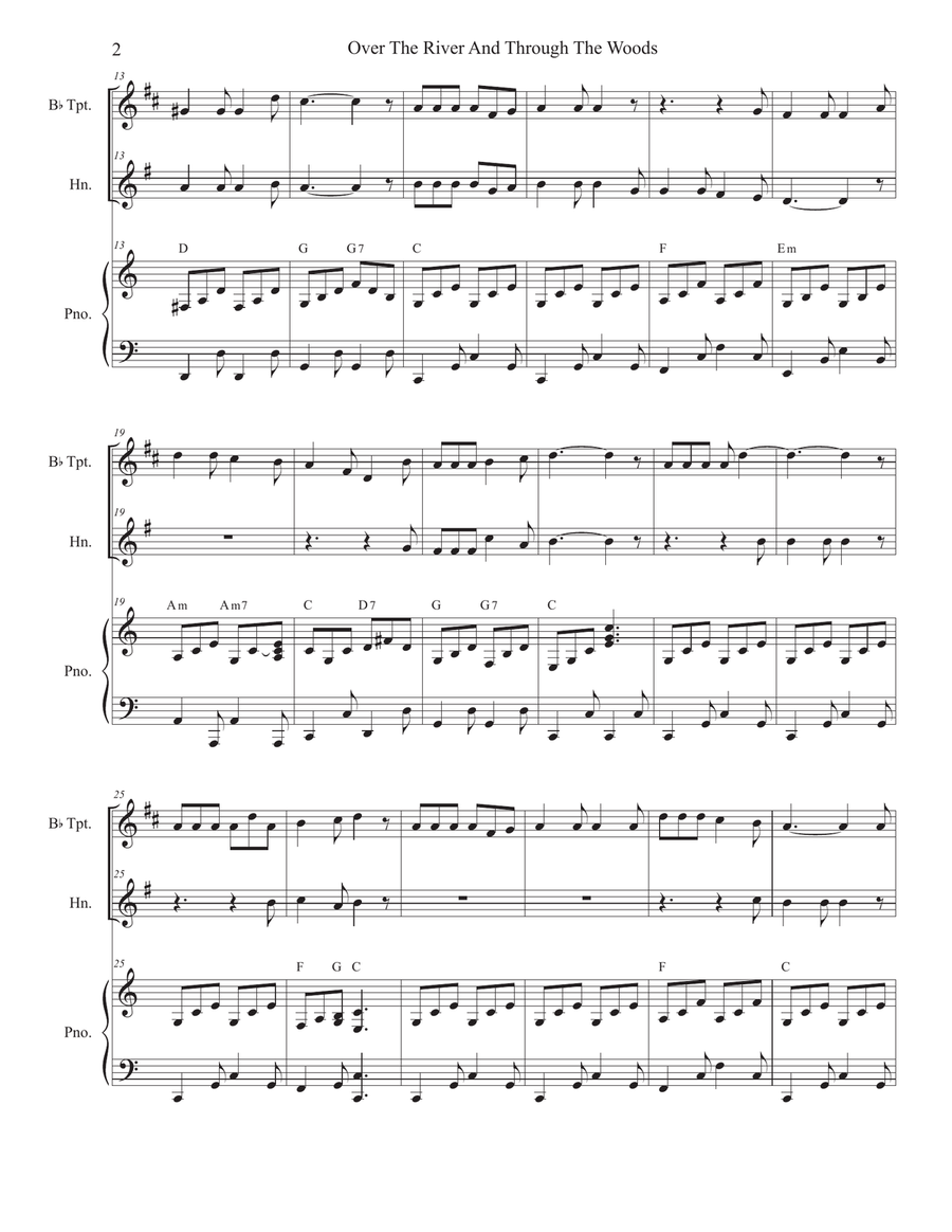 Over The River And Through The Woods (Duet for Bb-Trumpet and French Horn) Brass Duet scores gallery preview page 2