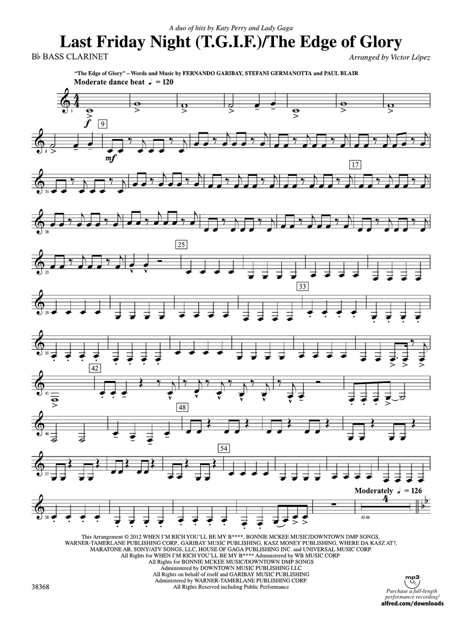 Last Friday Night (T.G.I.F) / The Edge of Glory: B-flat Bass Clarinet
