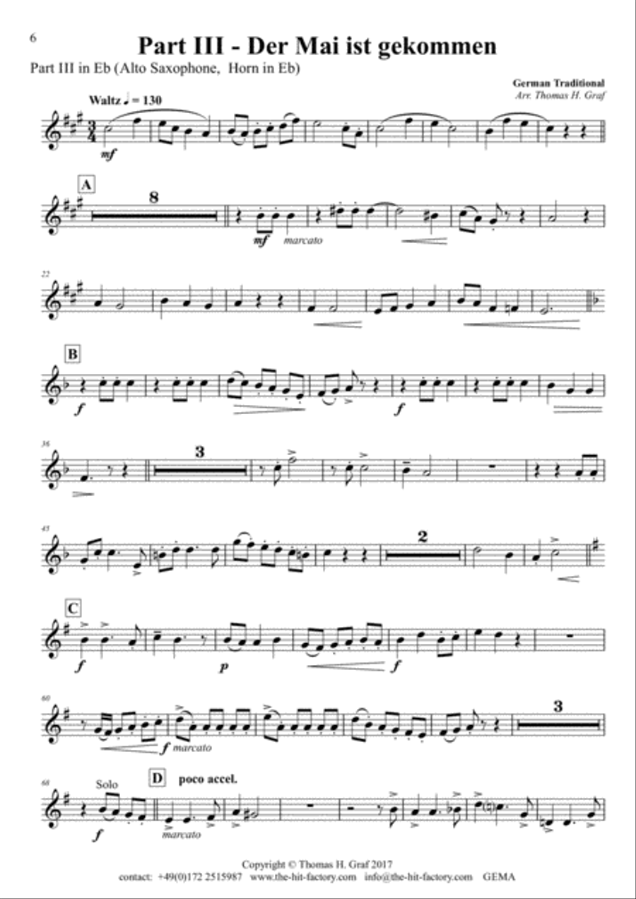 German Spring Song Collection - 5 Concert Pieces - Multiplay - Part 3 in Eb Alto Saxophone scores gallery preview page 6