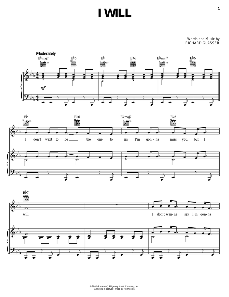 I Will I Will Piano, Vocal, Guitar scores gallery preview page 1