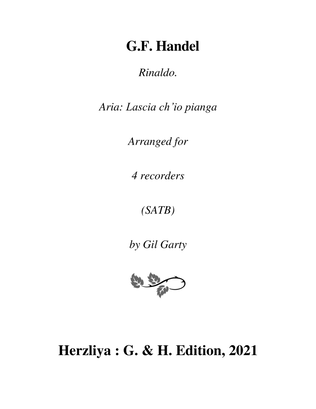 Book cover for Aria: Lascia ch'io pianga from the opera Rinaldo (arrangement for 4 recorders)