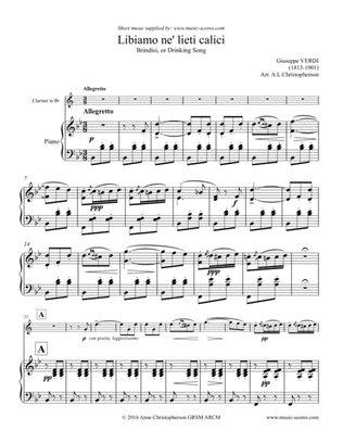 Book cover for Libiamo ne lieti calici - Brindisi from La Traviata - Clarinet and Piano