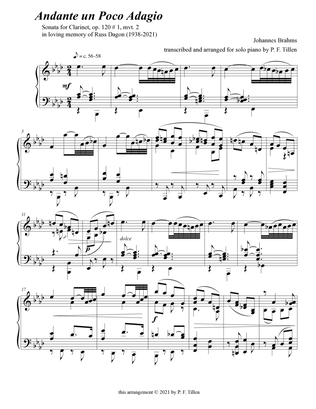 Book cover for Andante un Poco Adagio- from Sonata for Clarinet, op. 120 # 1, mvt. 2