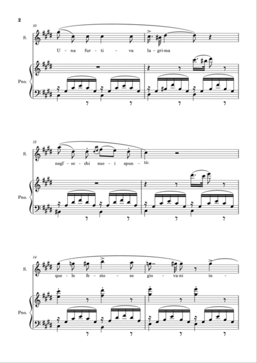 Una Furtiva Lagrima (Soprano in C#m) Piano, Vocal, Guitar scores gallery preview page 2