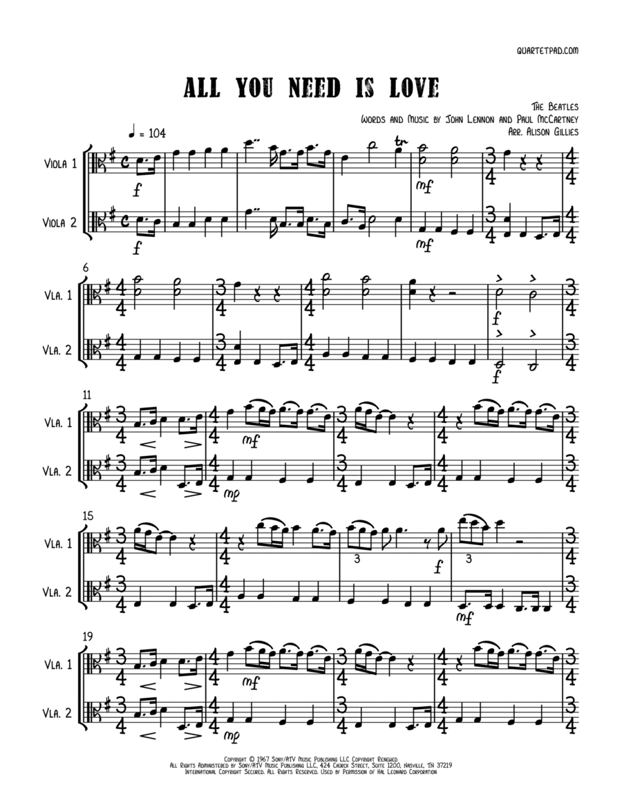 All You Need Is Love String Duet scores gallery preview page 1