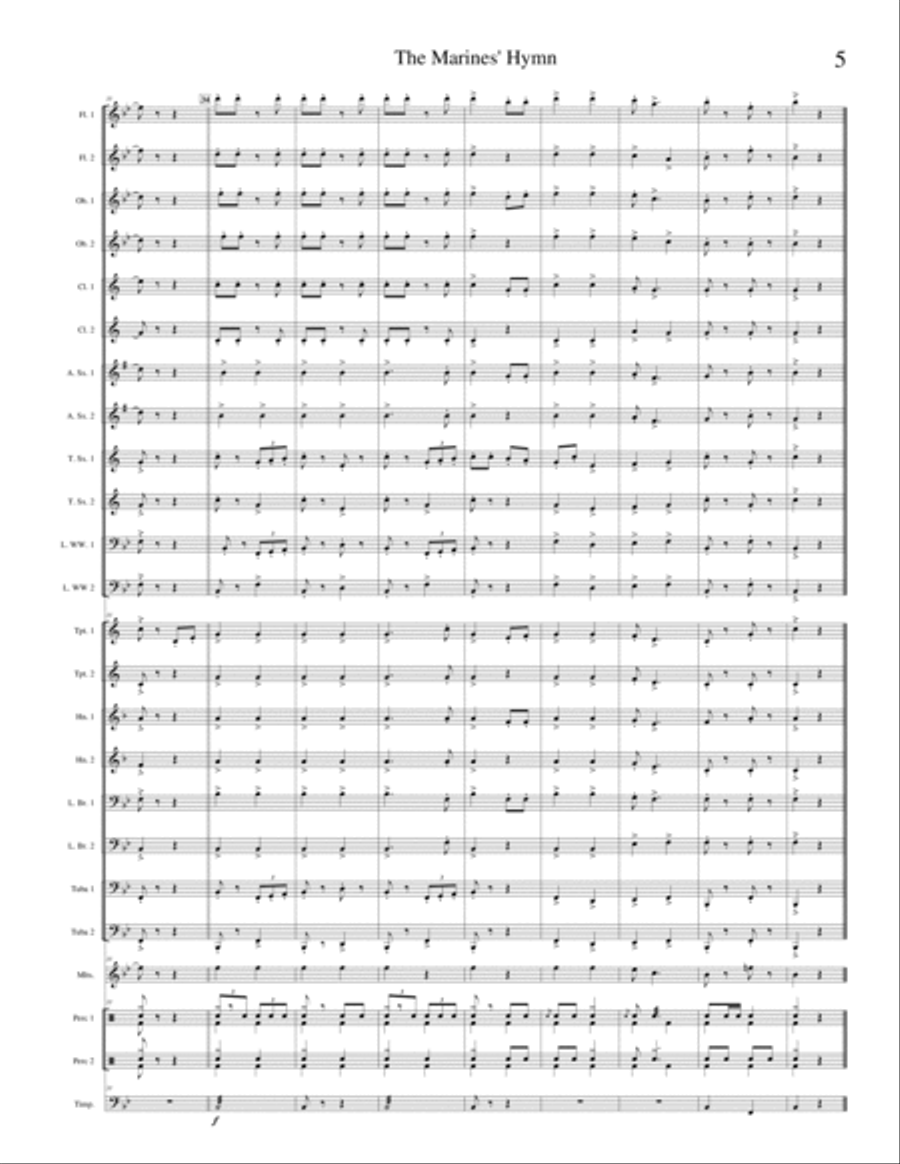 Marines' Hymn (The official song of the U.S. Marine Corps) Concert Band scores gallery preview page 6