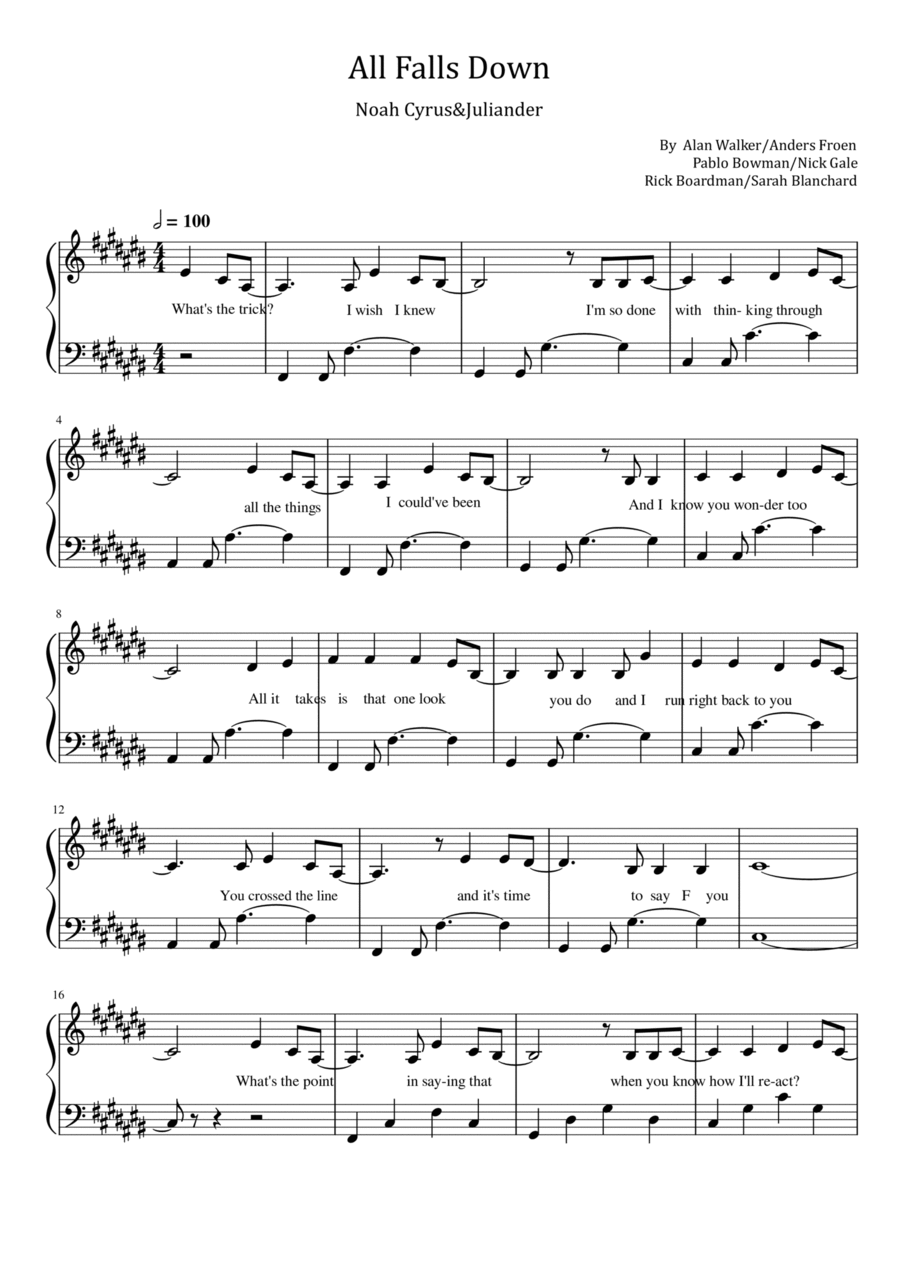 All Falls Down Piano Solo scores gallery preview page 1