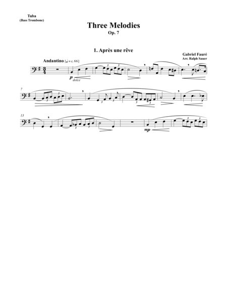 Three Melodies, Op. & for Tuba or Bass Trombone & Piano