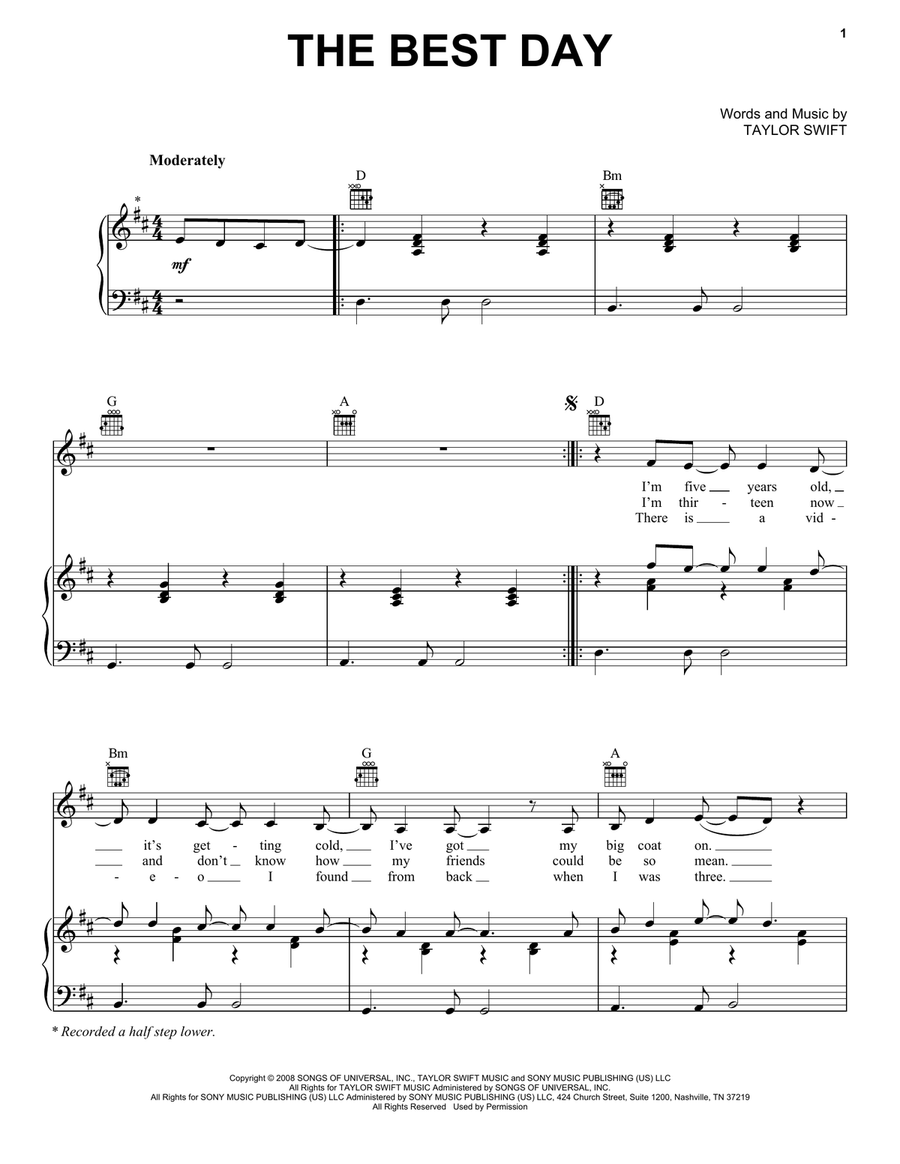 The Best Day The Best Day Piano, Vocal, Guitar scores gallery preview page 1
