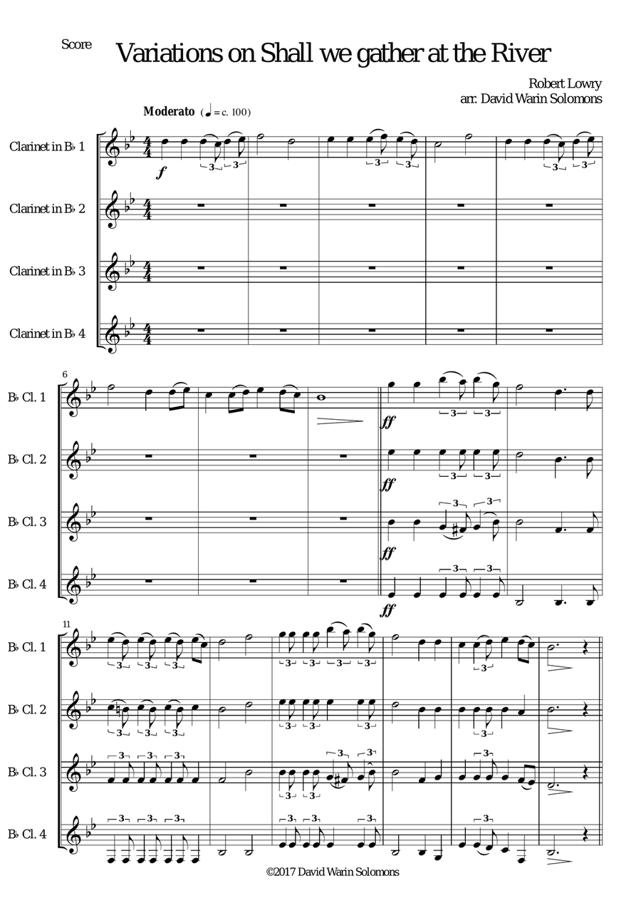 Variations on Shall we gather at the river for clarinet quartet Clarinet Quartet scores gallery preview page 1