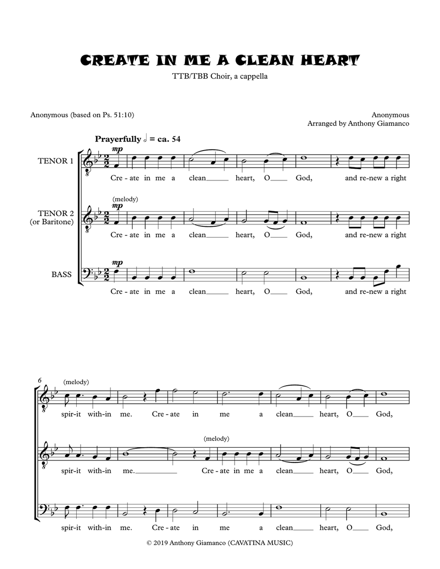 Create in Me a Clean Heart (TTB or TBB choir, a cappella) TTB scores gallery preview page 2