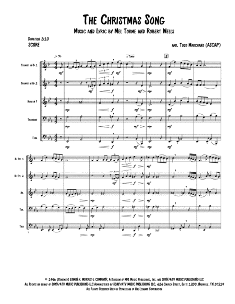 The Christmas Song (Chestnuts Roasting On An Open Fire) The Christmas Song (Chestnuts Roasting On An Open Fire) Brass Quintet scores gallery preview page 2