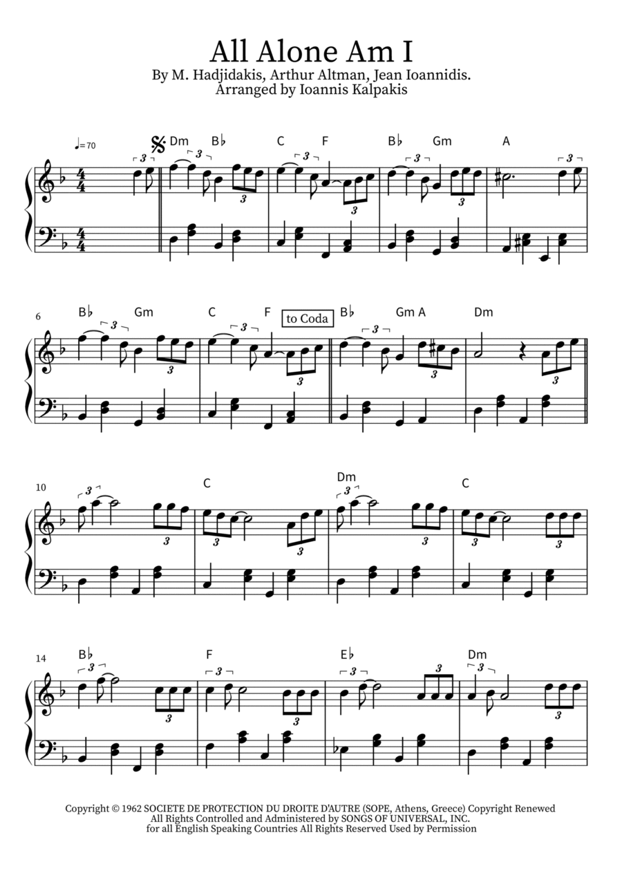 All Alone Am I Piano Solo scores gallery preview page 1