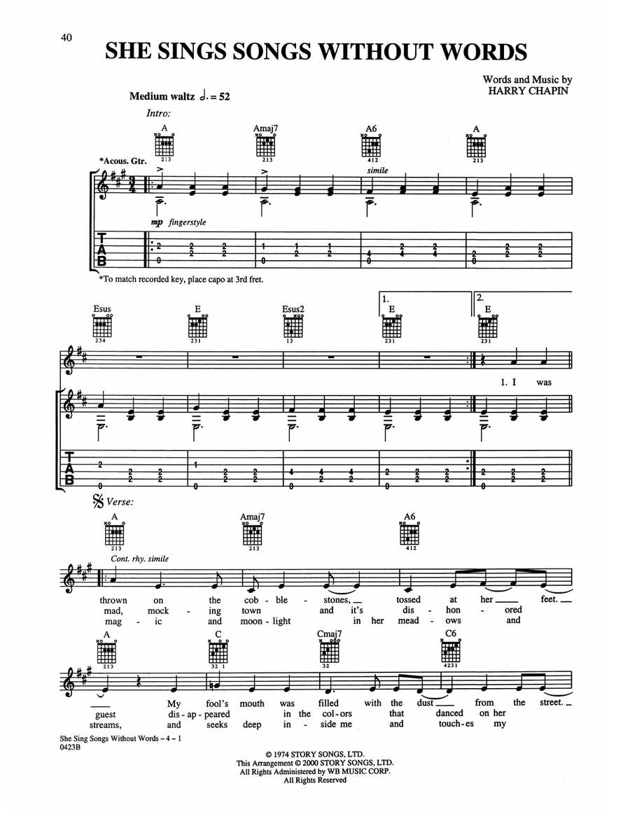 She Sings Songs Without Words Acoustic Guitar scores gallery preview page 1