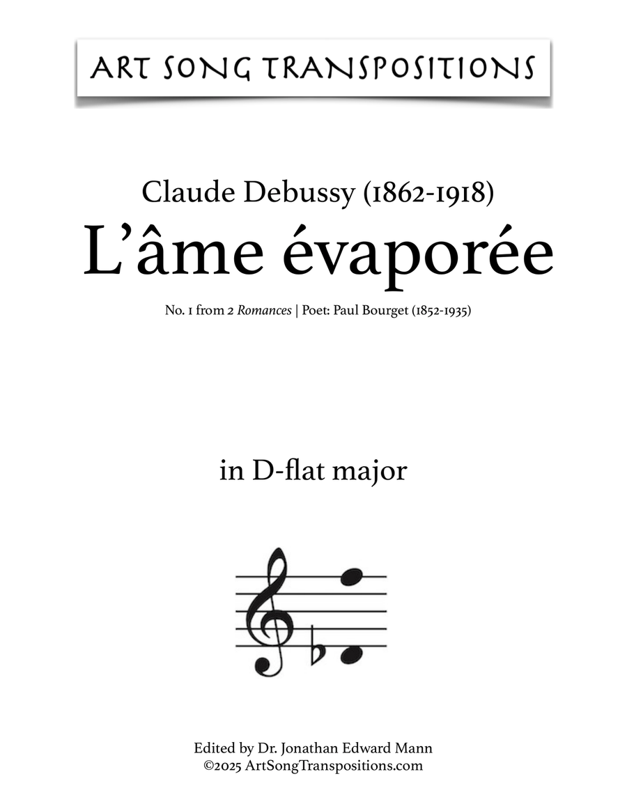 DEBUSSY: L'âme évaporée (transposed to D-flat major, 