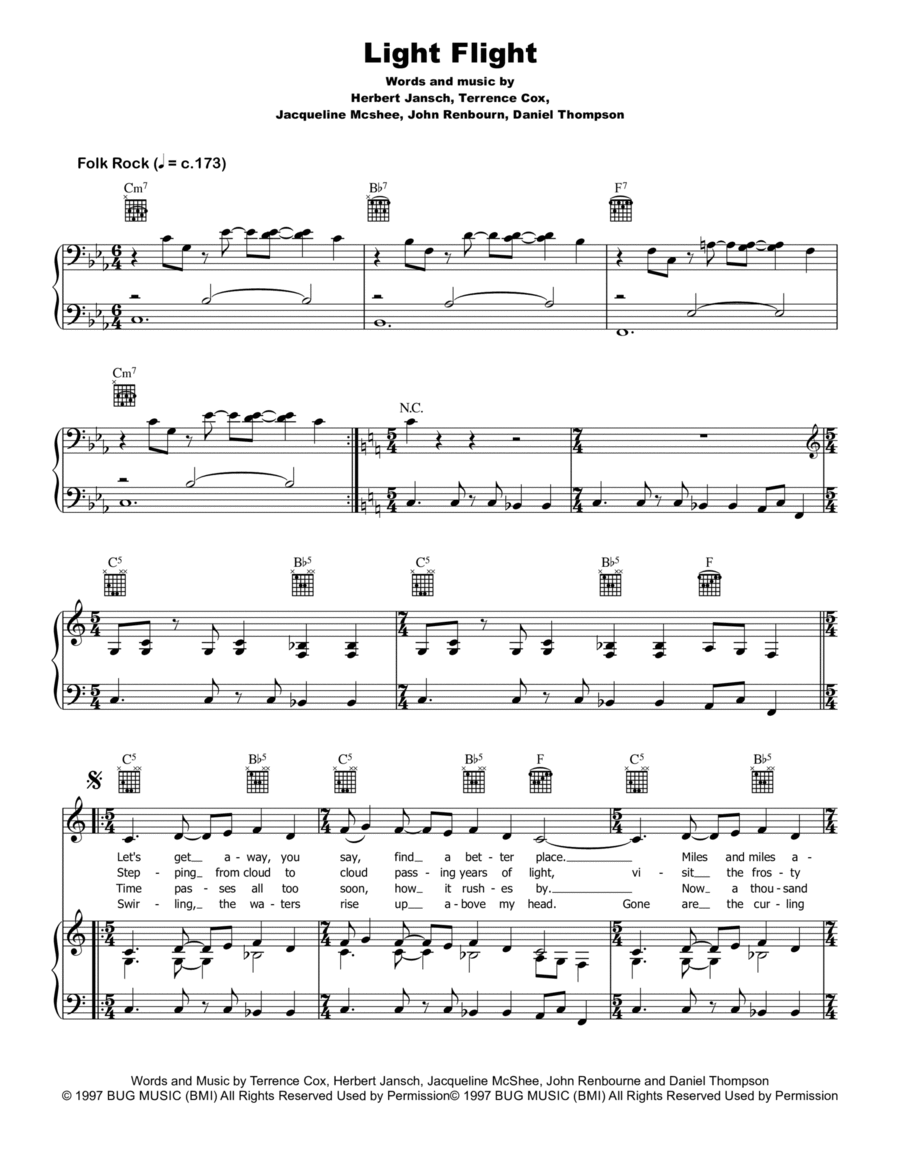 Light Flight Piano, Vocal, Guitar scores gallery preview page 1