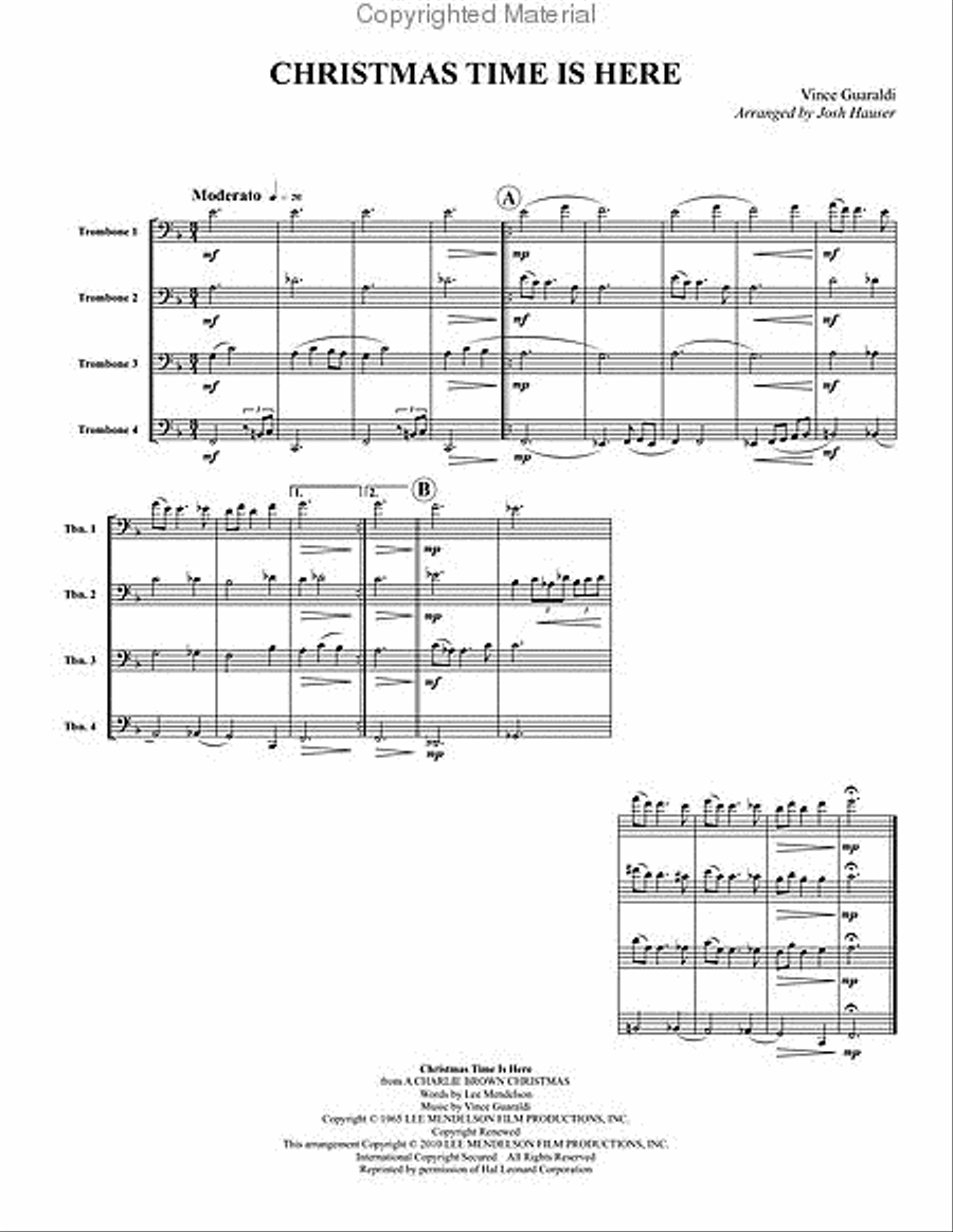 Christmas Time is Here Trombone Quartet scores gallery preview page 2