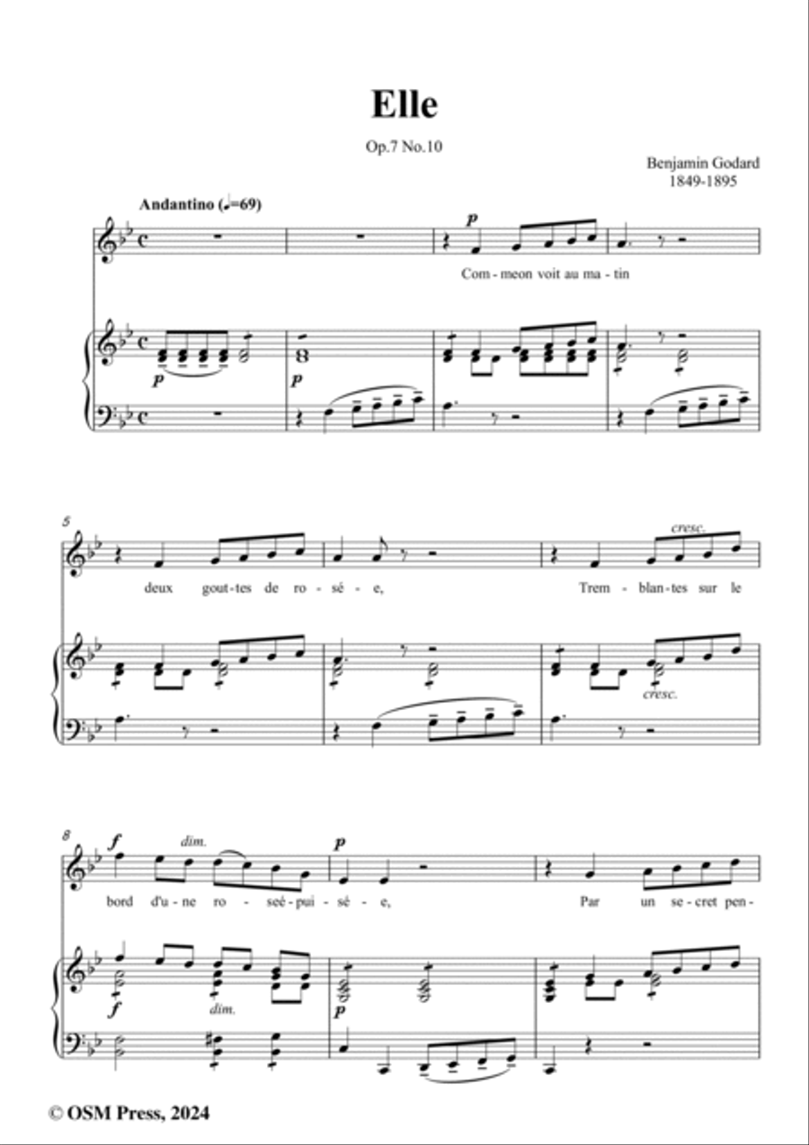 B. Godard-Elle,Op.7 No.10,from '12 Morceaux pour chant et piano,Op.7',in B flat Major Voice scores gallery preview page 2