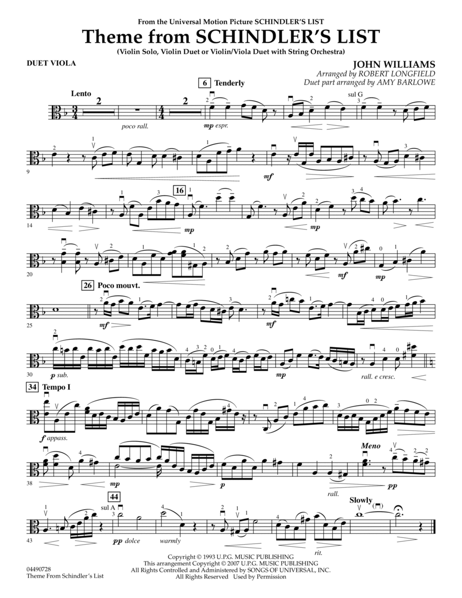 Theme from Schindler's List - Duet Viola Orchestra scores gallery preview page 1