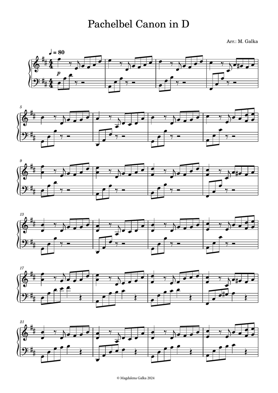 Pachelbel Canon in D Pachelbel Canon in D Piano Solo scores gallery preview page 1