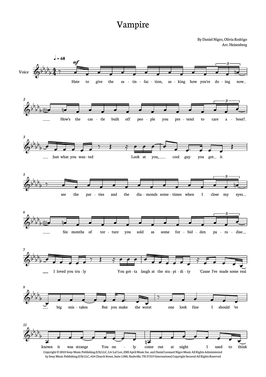 Vampire Vampire Piano scores gallery preview page 1