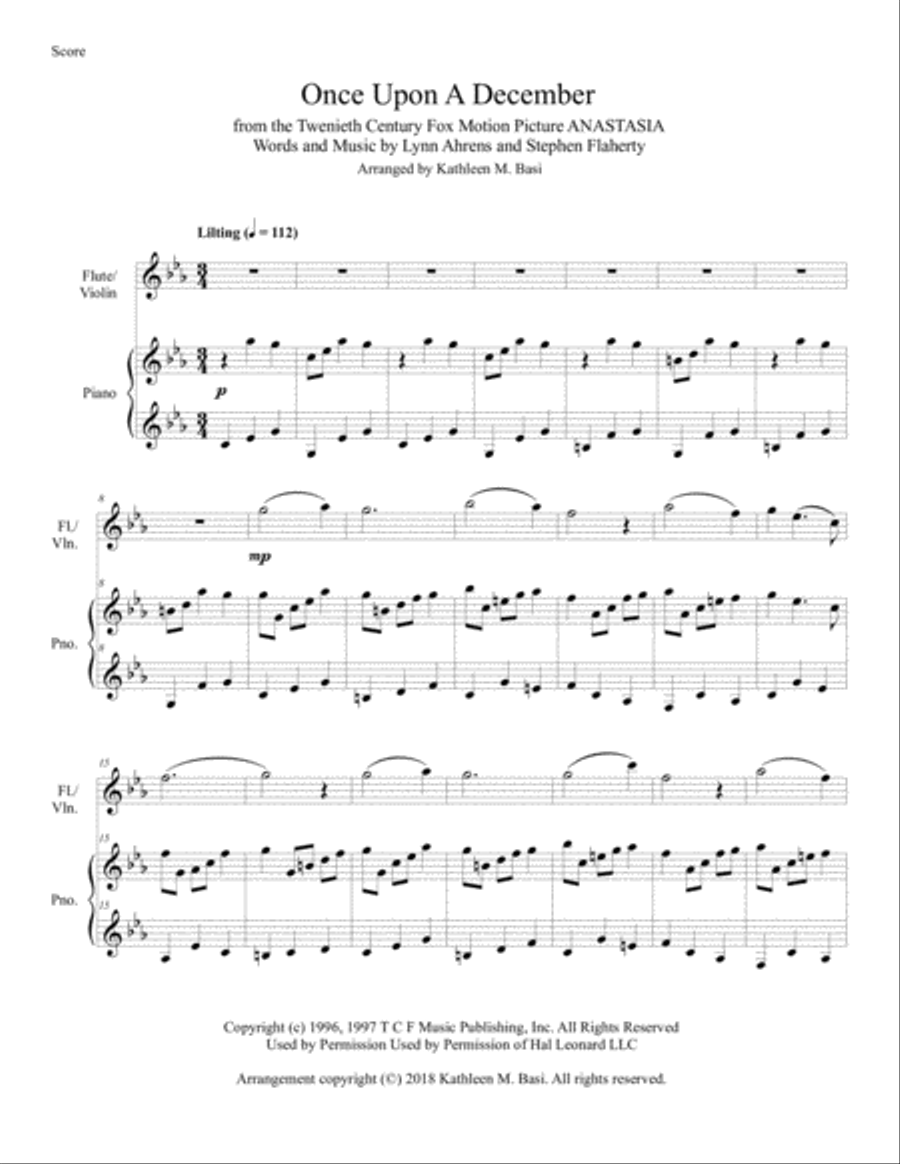 Once Upon A December from the Twentieth Century Fox Motion Picture ANASTASIA Flute scores gallery preview page 3