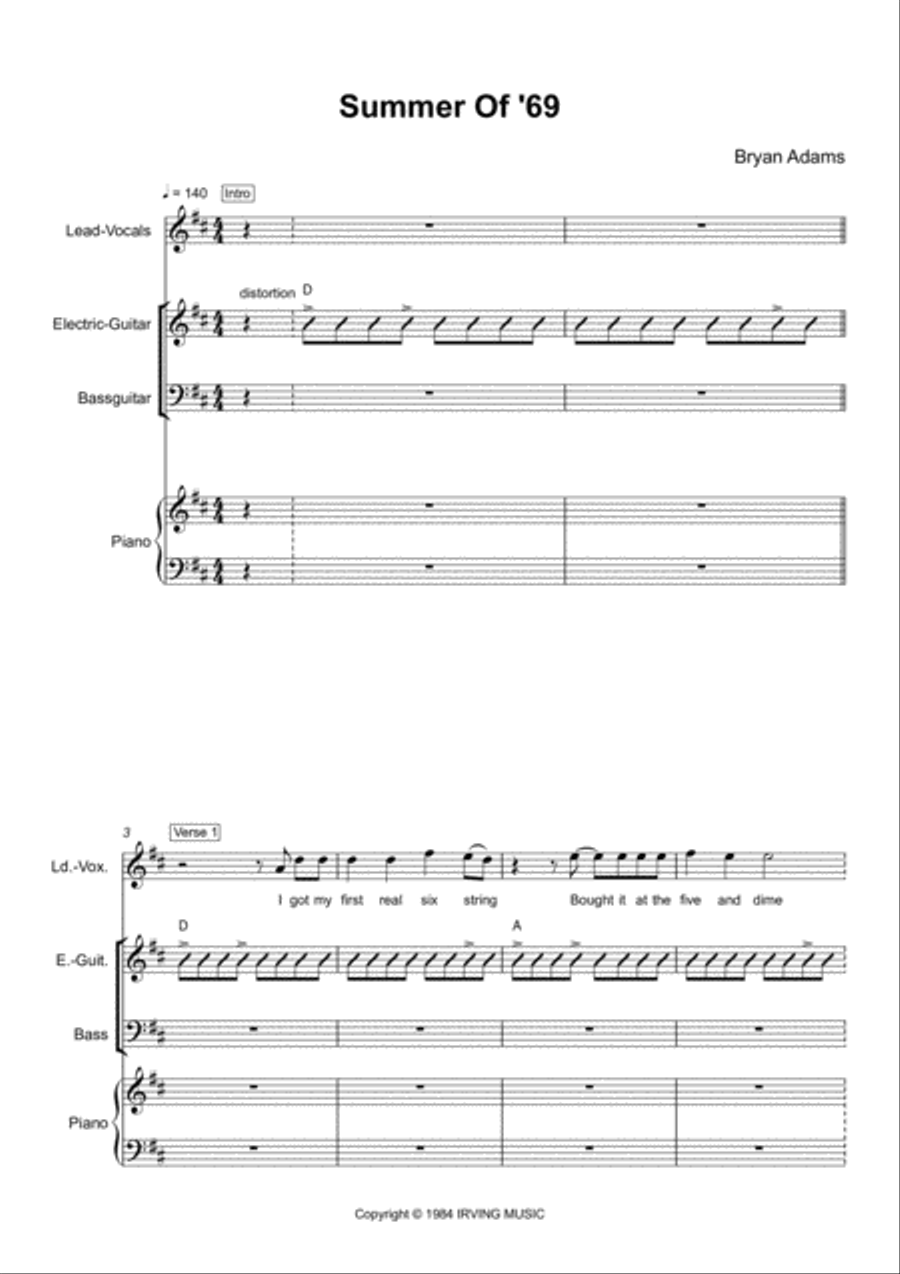 Summer Of '69 Summer Of '69 Piano, Vocal, Guitar scores gallery preview page 2