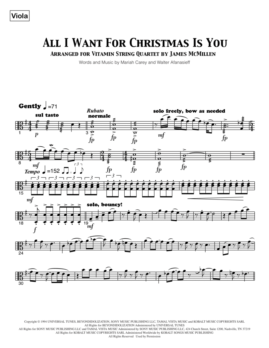 All I Want For Christmas Is You - Viola String Quartet scores gallery preview page 1