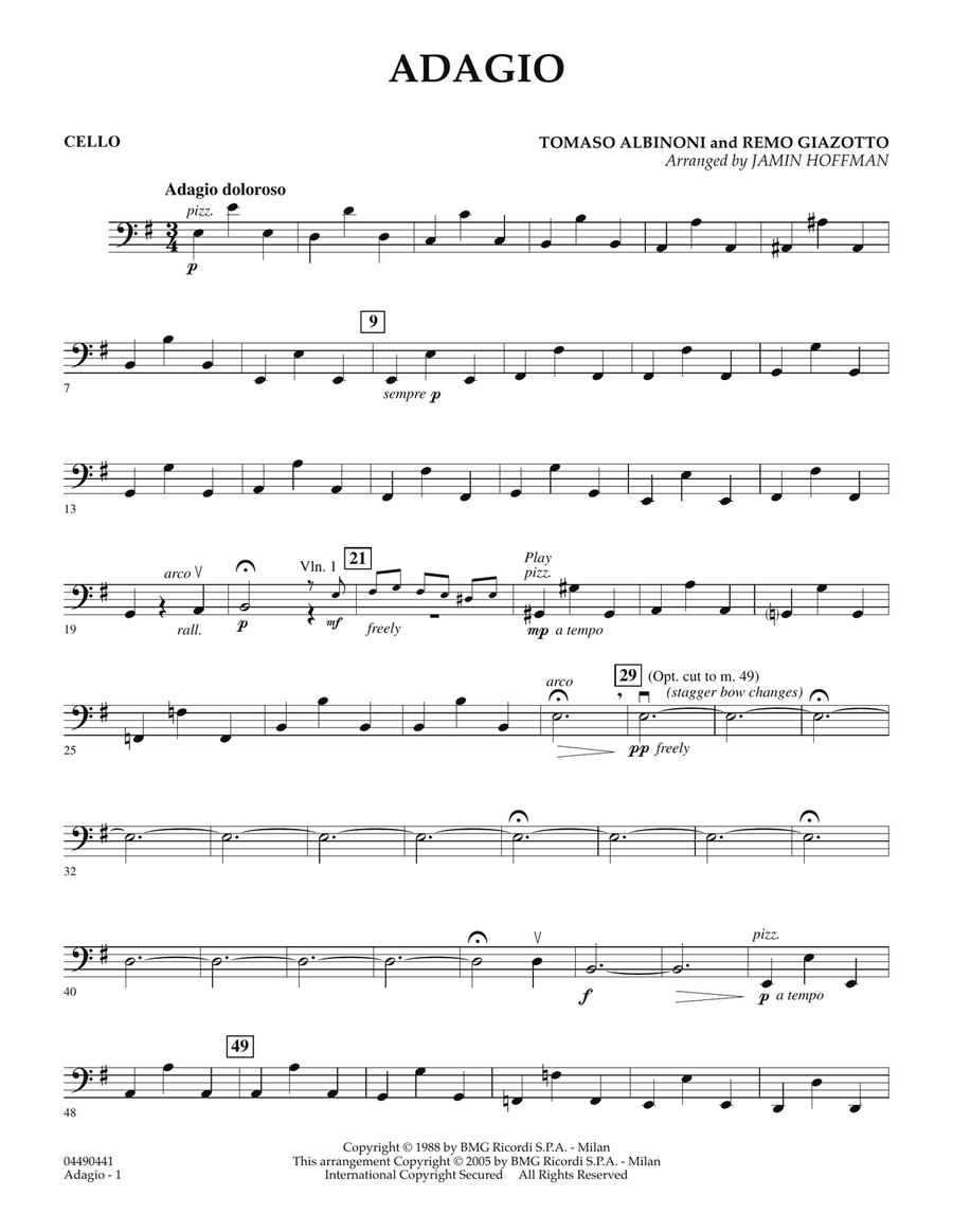 Adagio (arr. Jamin Hoffman) - Cello Orchestra scores gallery preview page 1