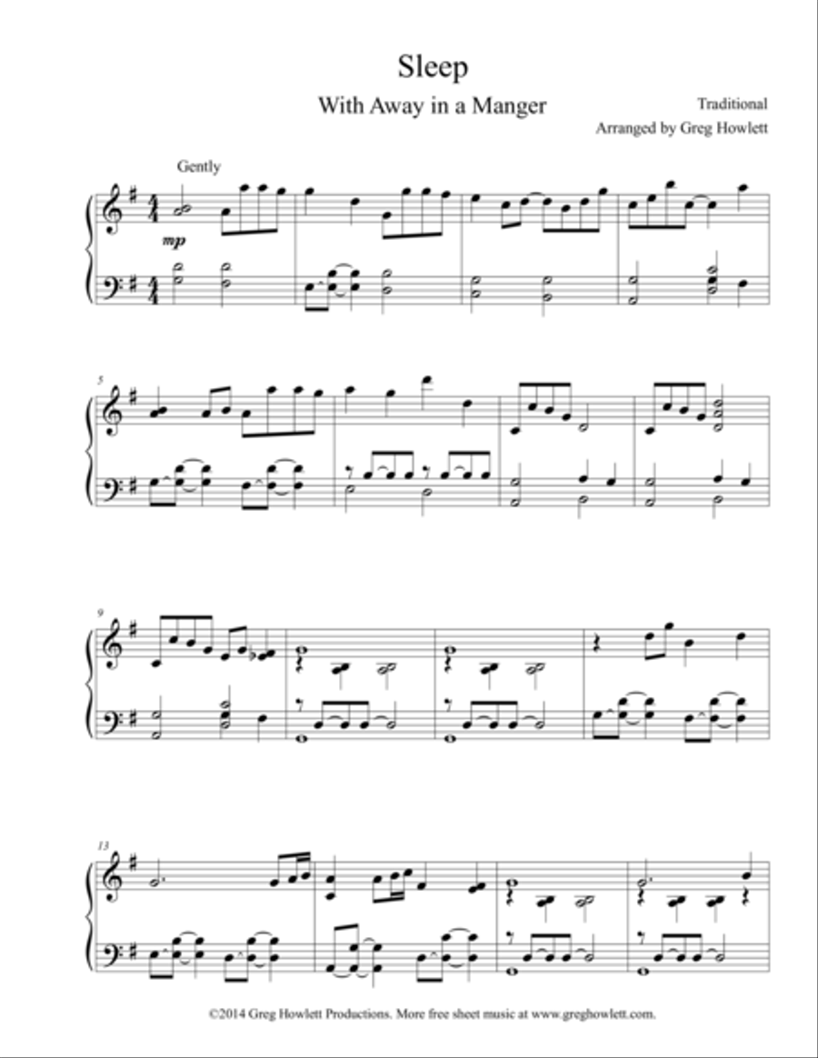 Sleep (with Away in a Manger) Piano Solo scores gallery preview page 1