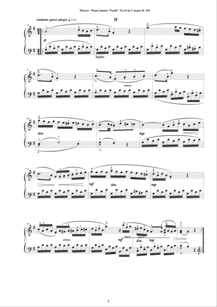 Mozart - Piano Sonata 'Facile' No.16 in C major K 545 - Complete score Easy Piano scores gallery preview page 5