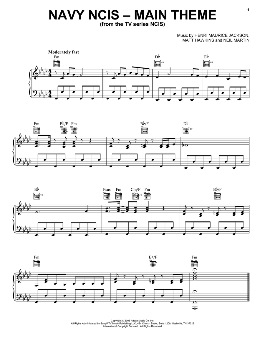 Navy NCIS (Main Theme) Piano Solo scores gallery preview page 1