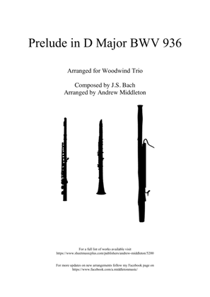 Prelude in D Major BWV 936 for WoodWind Trio