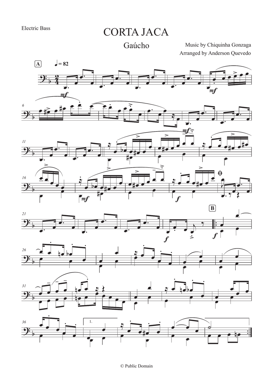 Corta Jaca (Gaucho) - Chiquinha Gonzaga for Electric Bass Classical Guitar scores gallery preview page 1