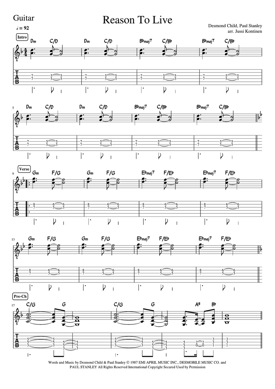 Reason To Live Reason To Live Bass Guitar Tablature scores gallery preview page 4