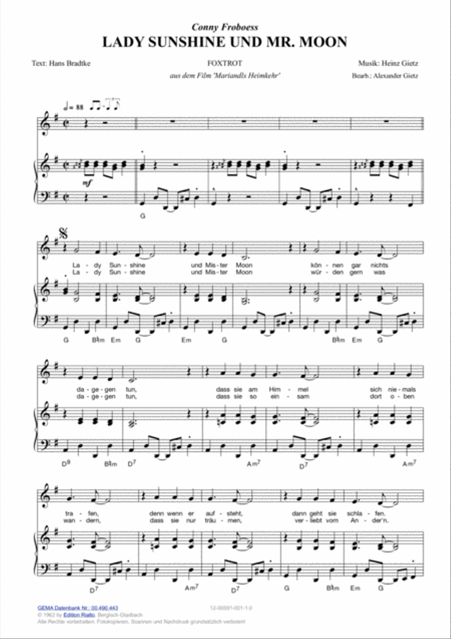 Lady Sunshine und Mr. Moon Piano, Vocal, Guitar scores gallery preview page 2