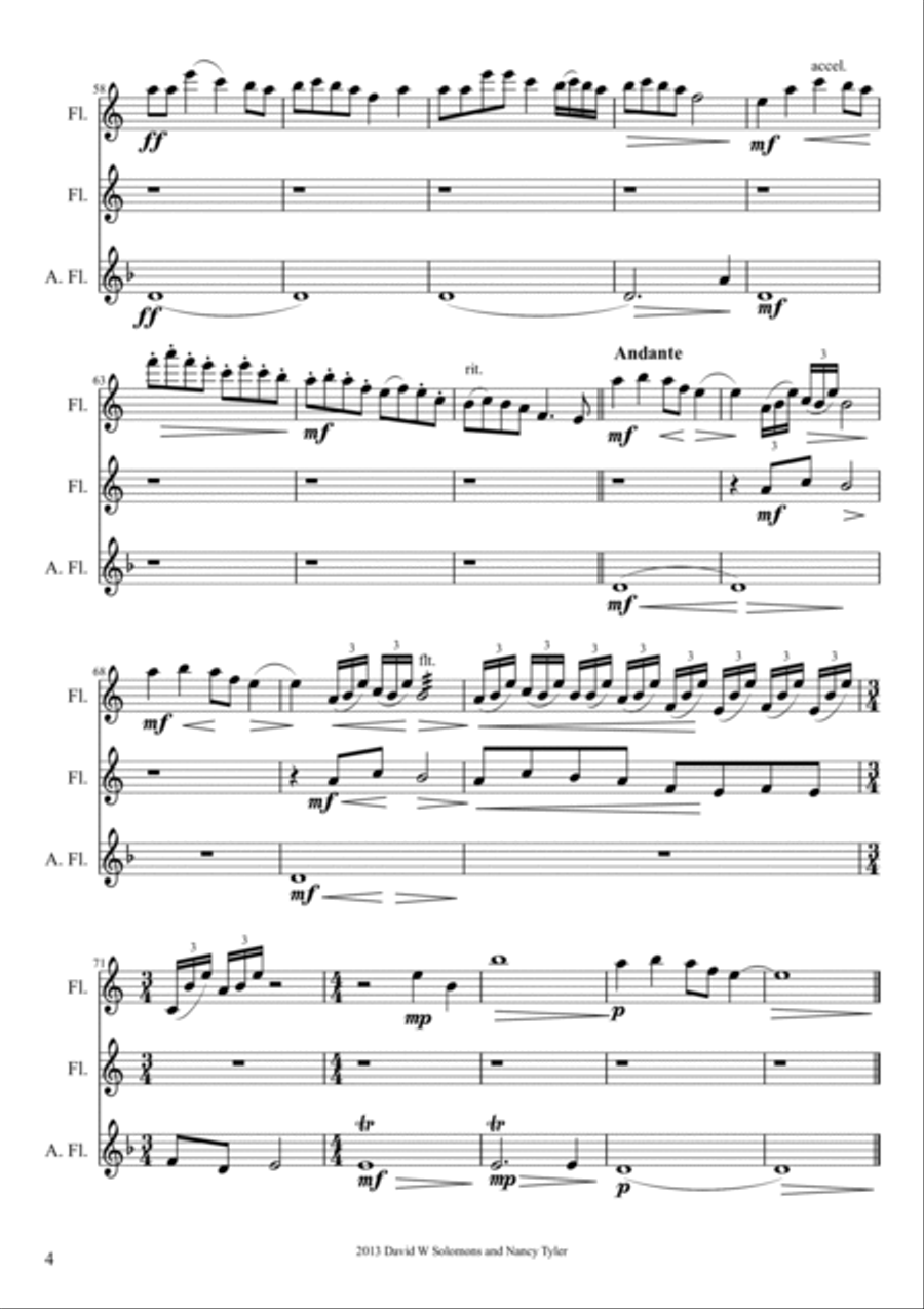 Japanese Song for flute trio (2 standard flutes and 1 alto flute) Flute Trio scores gallery preview page 4