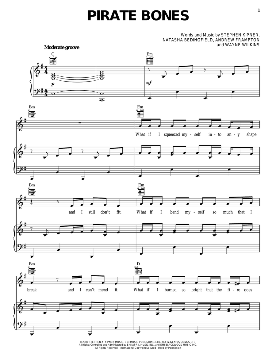 Pirate Bones Piano, Vocal, Guitar scores gallery preview page 1