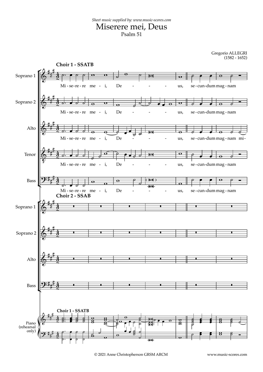 Miserere mei, Deus - F sharp minor 4-Part scores gallery preview page 1
