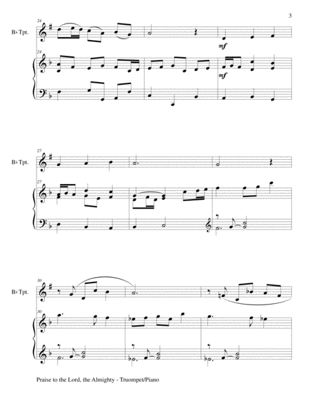 PRAISE TO THE LORD, THE ALMIGHTY (Duet – Bb Trumpet and Piano/Score and Parts) image number null