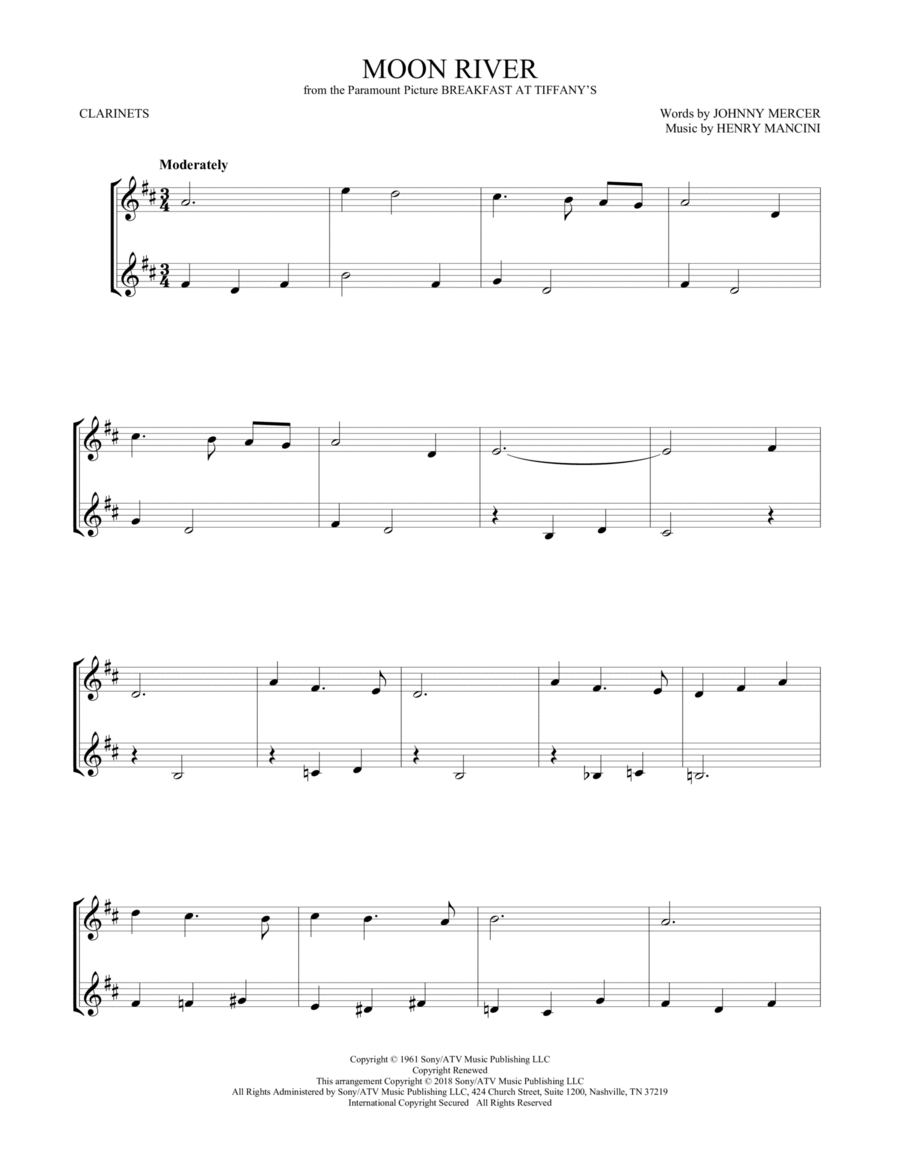 Moon River Clarinet Duet scores gallery preview page 1