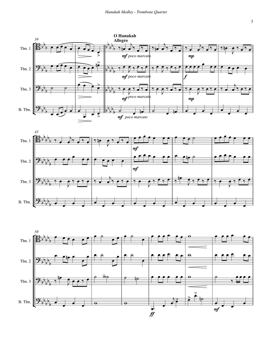 Hanukah Medley for Trombone Quartet Brass Quartet scores gallery preview page 3