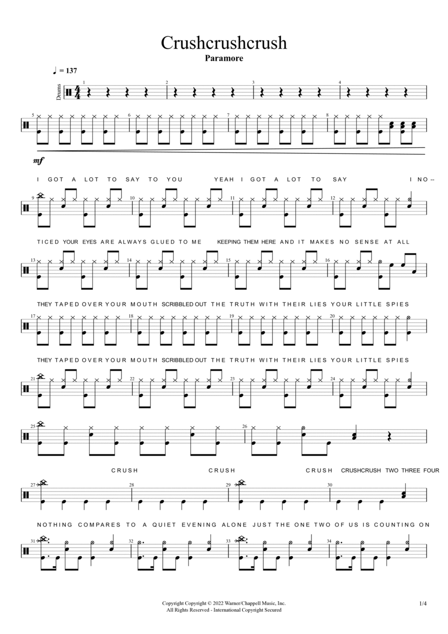 Crushcrushcrush Drum Set scores gallery preview page 1