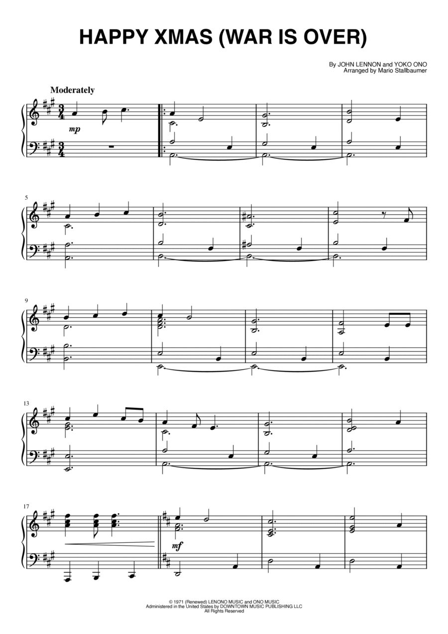 Happy Xmas (war Is Over) Piano Solo scores gallery preview page 1