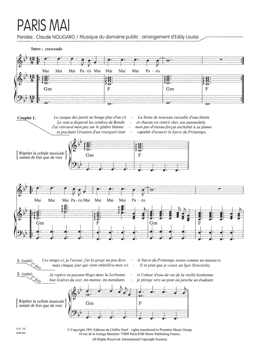 Paris Mai Piano, Vocal scores gallery preview page 1