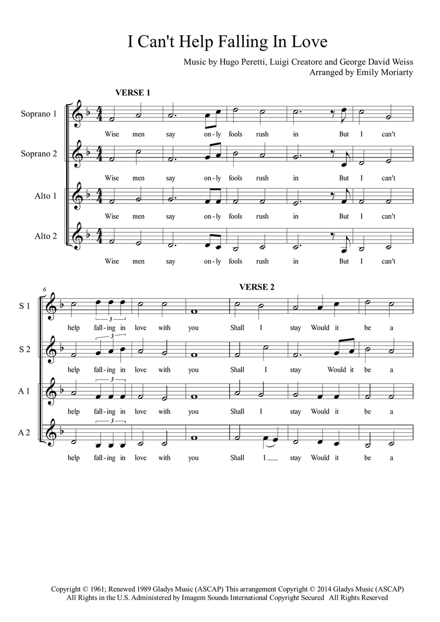 Can't Help Falling In Love SSAA scores gallery preview page 1